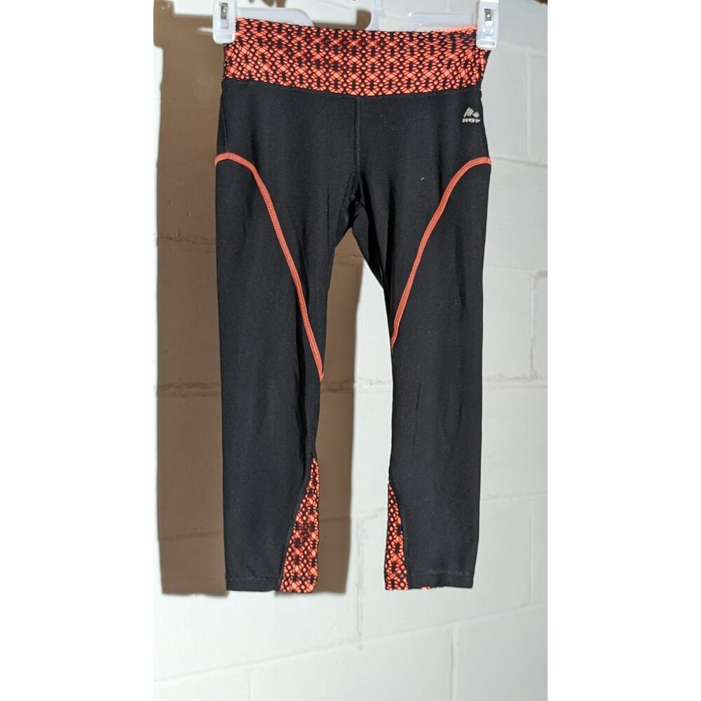 RBX Active Capri Leggings Black Orange Pattern Athletic Workout Yoga Pants Small